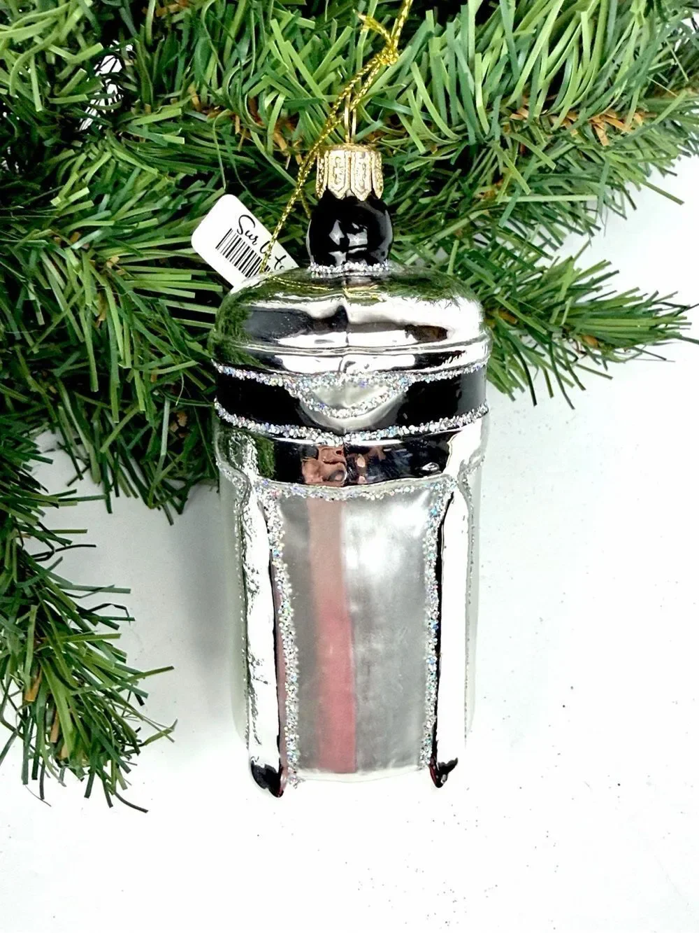 Glass Christmas Ornament French Press Coffee Maker made in Poland Sur La Table